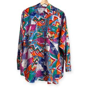 Vintage Campangie Internationale Whistles Abstract Silk Blouse Women's Size XL
